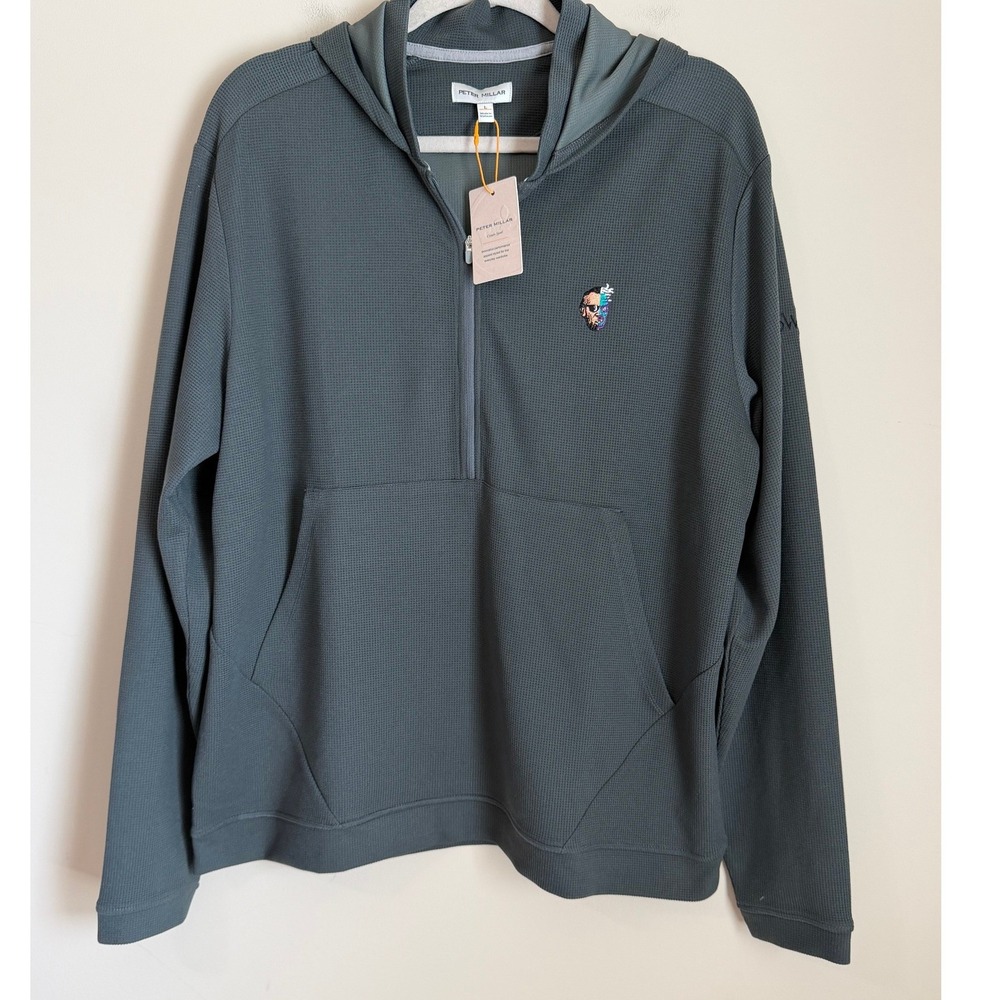 Peter Millar Crown Sport Textured Half Zip Hoodie Sweater Men's L Gray New